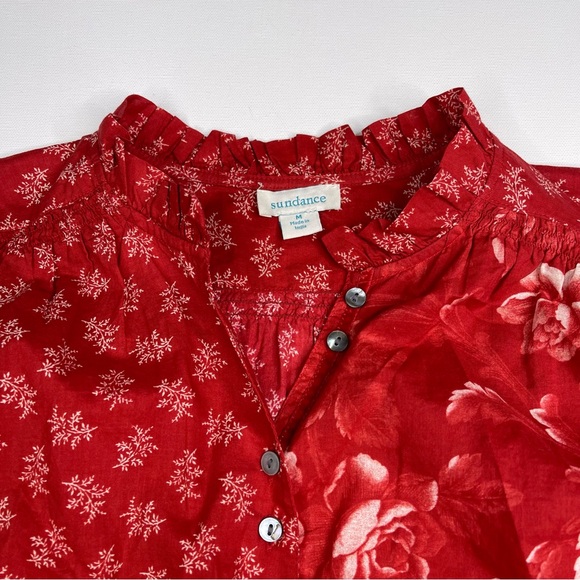 Sundance Top Blouse Janica Floral Red Long Sleeve Boho Prairie Western Cottage - Picture 4 of 16